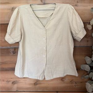Elegant Handmade Linen Beige Button-Up Blouse